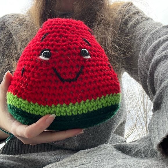Hand Crochet ed Happy Little Watermelon Plushie Stuffed Animal! - Picture 9 of 12